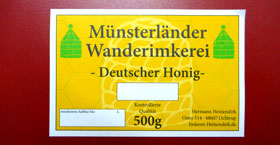 Beispiel für ein Honigglas Etikett. Inkl. Stempelfelder zur Beschriftung.