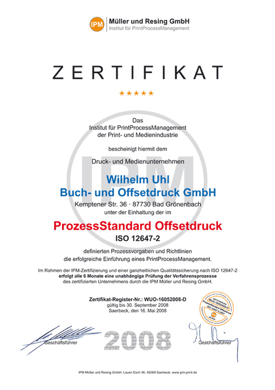 Urkunde PSO ist Prozess Standard Offset DIN ISO 12647-2 Urkunde PSO ist Prozess Standard Offset DIN ISO 12647-2